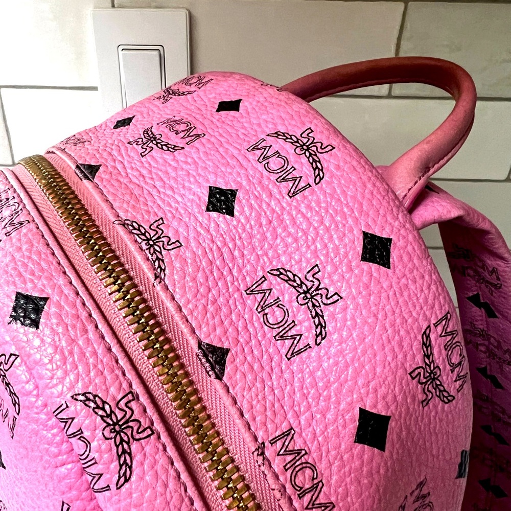 Mcm Monogram Visetos Pattern Leather Studded Ruck… - image 4